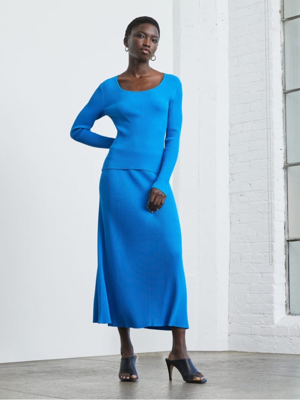 Everlane the ribbed knit skirt in brilliant blue